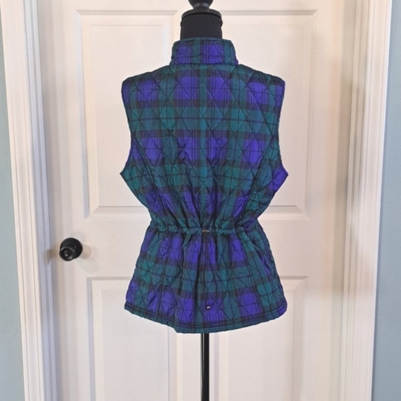 Relatively Puffer Retro Cinched in the Back Plaid Qilted Vest Zipped Jacket Coat - Picture 4 of 9